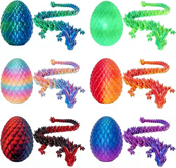 6 Pack 3D Printed Winged Dragon Eggs, Dragon Inside Fidget Articulated Toy