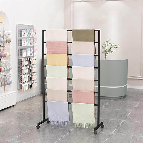 7-level metal scarf display with casters self-supporting scarf and mobile scarf display on the floor with tie with tie belt hijab pants servi