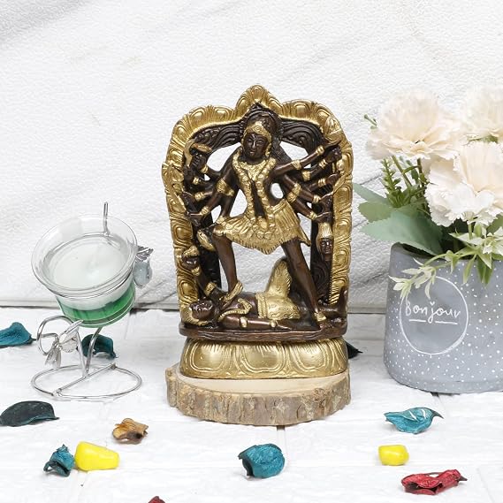 ARTVARKO Brass Kali Maa Murti Goddess Maha Kali Ten Arms Mahakali Kalika Maa Statue Sculpture Idol Murti Decor (Height 6.5 Inches Weight 1.5 Kg)