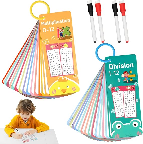 Times Table Math Flash Cards,Multiplication Time Tables Flash Cards with 4 Dry Erase Pens,Multiplication Educational Game for Kids 1st to 3rd Grades
