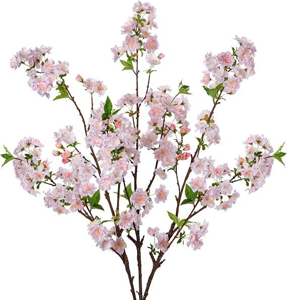 Briful 3PCS 37" Tall Artificial Flowers Cherry Blossom Branches, Silk Flowers Peach Blossom Fake Flower Long Stems for Floral Arrangements, Pink Artificial Flower for Decoration