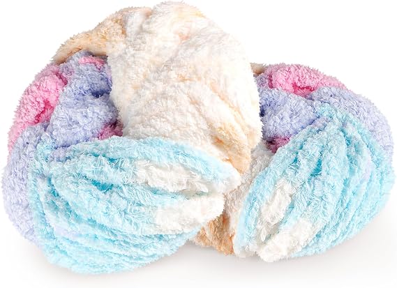 Chunky Yarn for Hand Knitting 250g x2 - Soft 2CM Colourful Fluffy Yarn