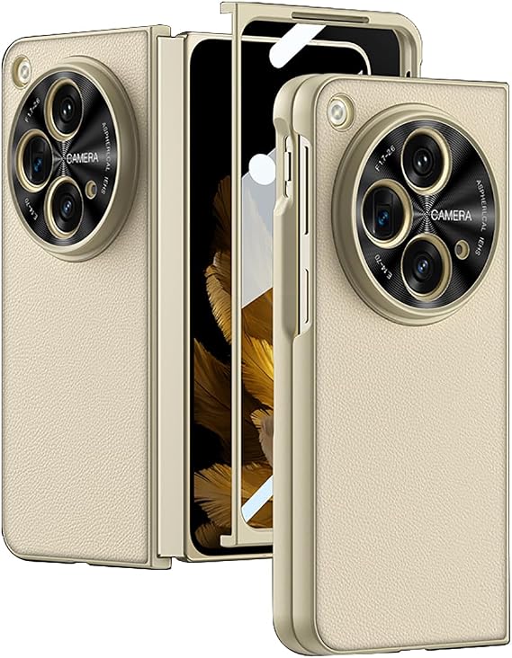 COQUE Case for Oppo Find N3,Slim Shell Film Integrated Mobile Phone Cover,Folding Phone Leather Shell for Oppo Find N3-Gold