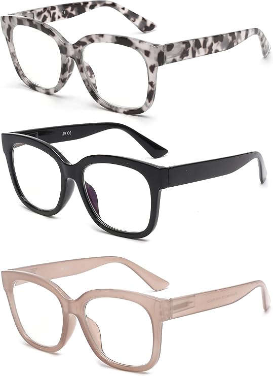 JM 3 Pack Square Reading Glasses, Blue Light Blocking Reading Glasses for Women Men