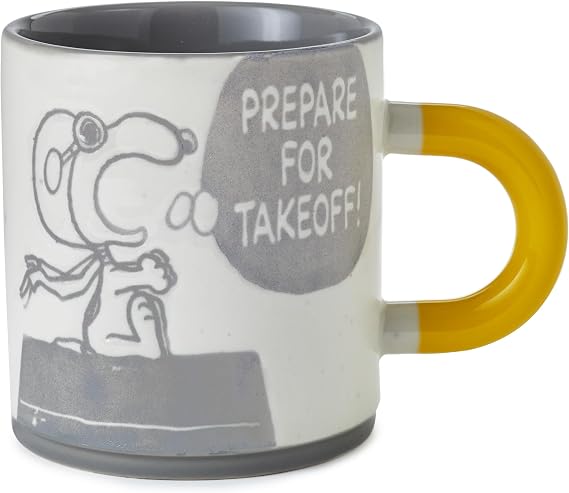 Hallmark Ceramic Mug, Peanuts Mug, Ceramic Mug, Snoopy, Grey, Yellow