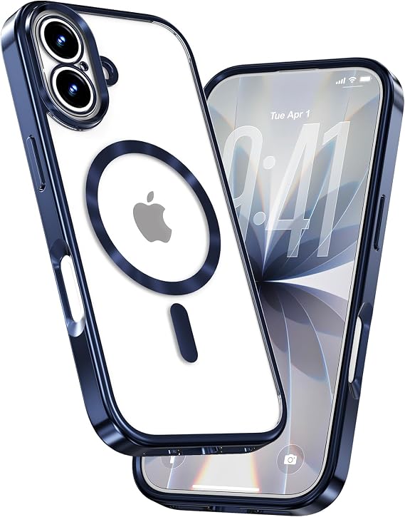 COOLQO iPhone 17 ケース マグネット式 電気メッキカバー ブルー