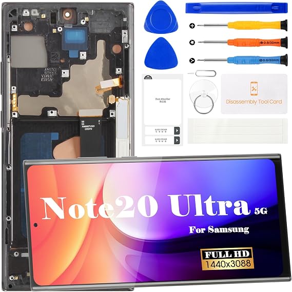 OLED for Samsung Galaxy Note 20 Ultra 5G LCD Display Note 20 Ultra 5G Screen Replacement N986B/N986U/ N986U1/N986W/N986N Touch Digitizer Assembly Repair Kit (Support Fingerprints, Black with Frame)