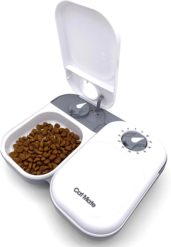 Cat Mate 2-Meal Automatic Feeder, 400g Per Bowl, Wet & Dry Food, White