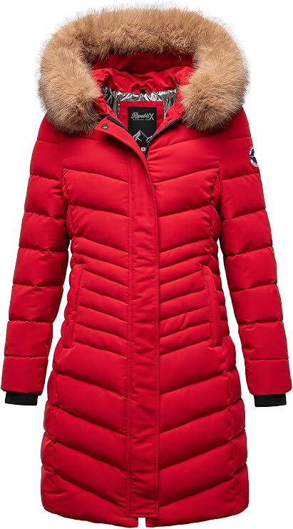 REPUBLIX RJ-8015 Women's Lined Thick Shiny Winter Jacket Coat Parka with Hood
