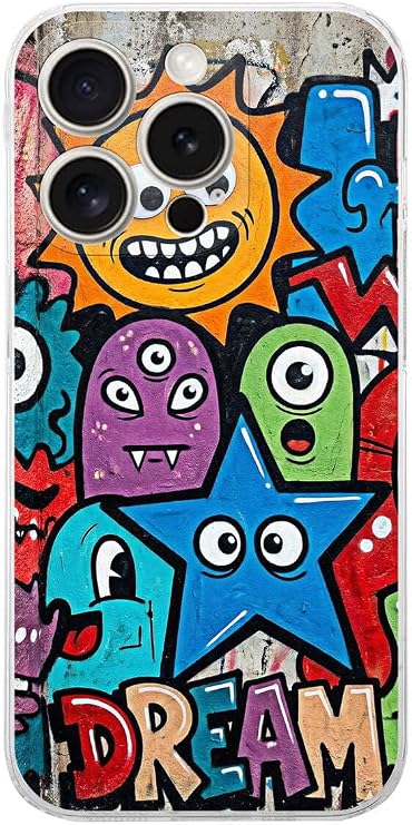 iPhone 15 Pro ile Uyumlu Grafiti Dream Street Tasarımlı Şeffaf Silikon Kılıf