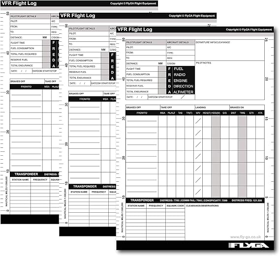 FlyGA A5 VFR Pilot Log Pad (Flight Plog Book) - 3 Pack - For PPL(A), LAPL, PPL(H) & CPL Aviation Pilots