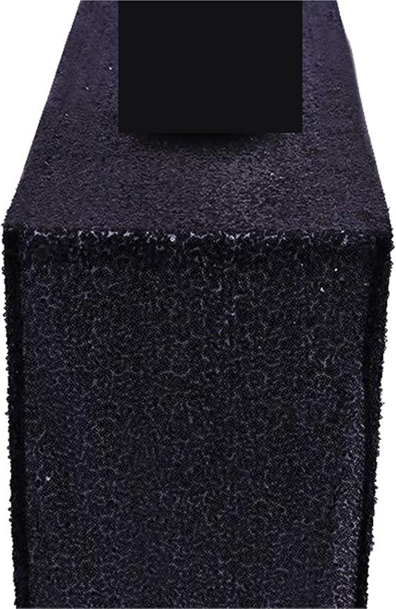 Sequin Table Runner Sequin Tablecloth with Gold and Silver Glitter, Table Flag,Full Embroidered, 3mm(Black,30x275cm)