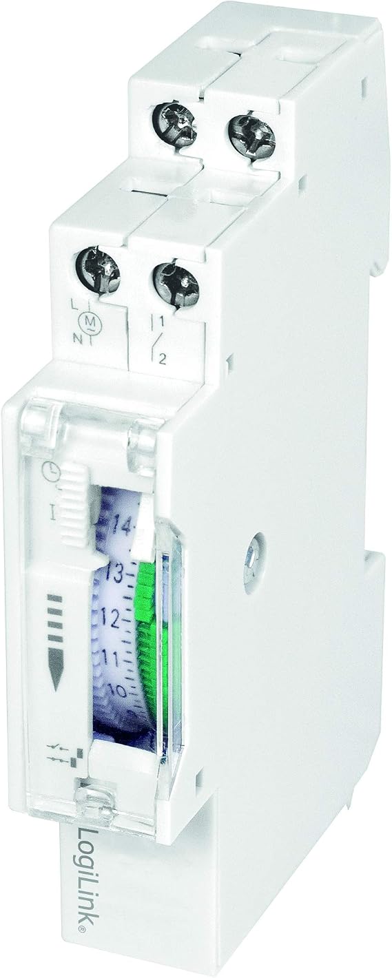 LogiLink DIN-Rail Timer with Mechanical Timer for Easy Switching of Neon Lights Water Heaters Lanterns Irrigation Systems etc. IP20 Protection 138 mm