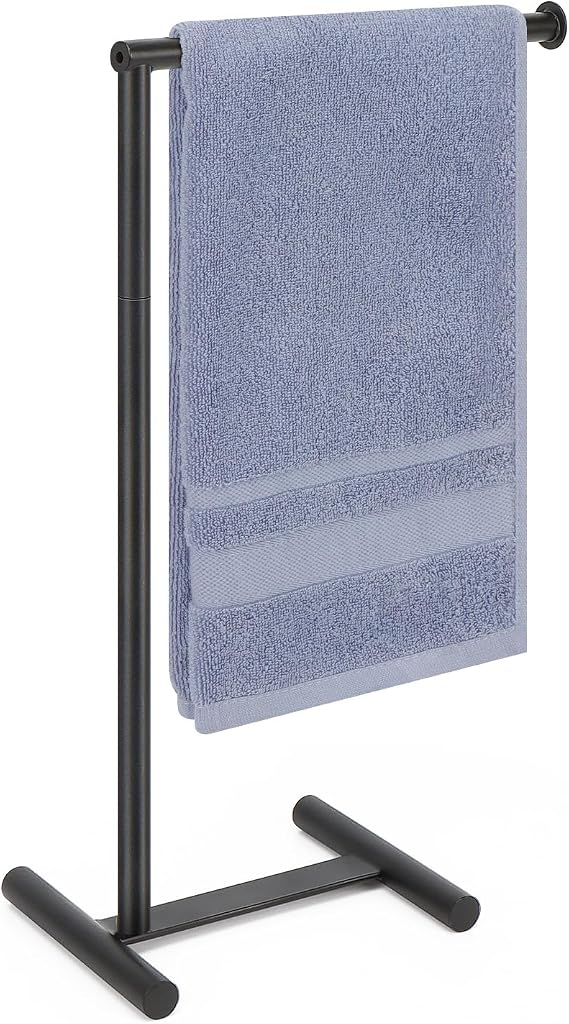 Livabber L-Shape Hand Towel Holder Stand, Metal Hand Towel Rack Modern Countertop Hand Towel Ring Standing Towel Bar for Bathroom Kitchen Vanity (Black)