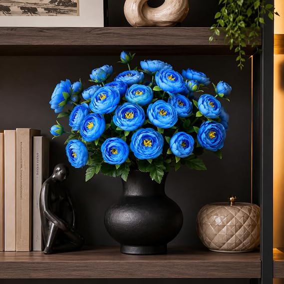 Blue Artificial Flowers Outdoor 28 cm Fake Camellia with Stems Decoration Camellia Beautiful Faux Flower Table Decorations Floral Arrangement 0907