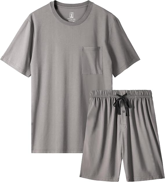 BAMBOO COOL Mens Pajama Set Short Sleeve Shirts Summer Pjs Sleepwear