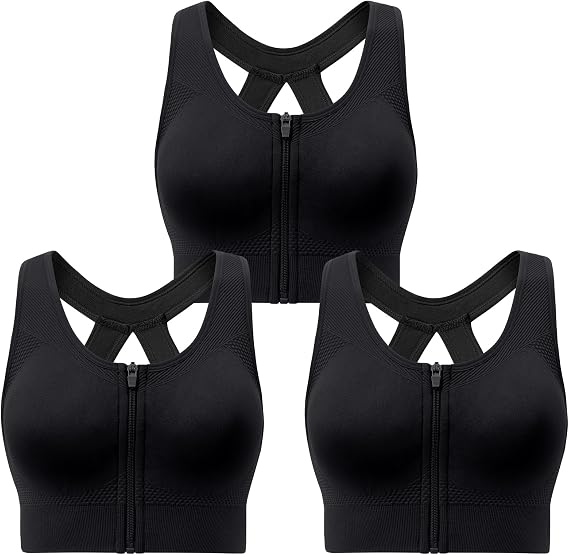 Racerback Padded Sports Bra for Women - Medium Support Zipper Front Workout Bra
