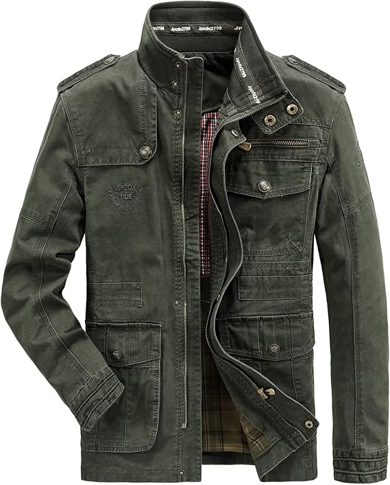Men's Classic Jacket Pure Cotton Military Jacket Multi-Pocket Casual Coat