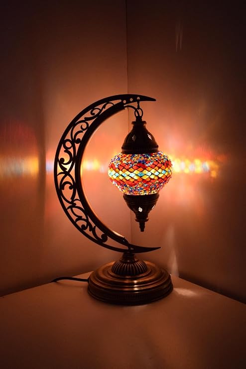 Mozaik Masa Lambası Hilal,Türk Yapımı Masa Lambası Yarım Ay, Mozaik Masa Lambası, Model9
