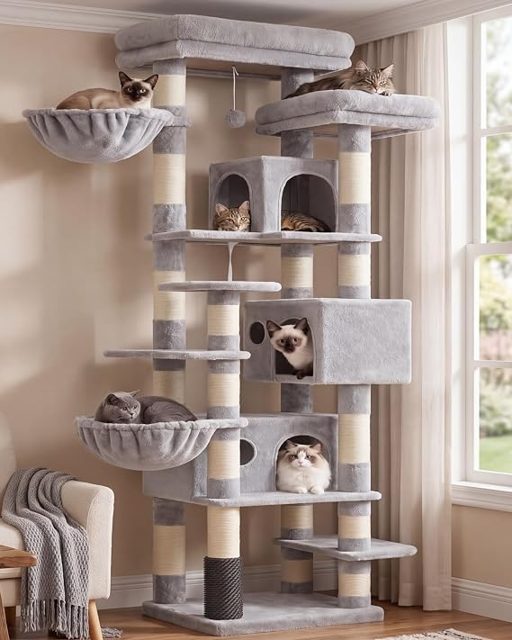Hey-brother MPJ035-MW Multi-Level Cat Scratcher with 2 Baskets, 3 Caves