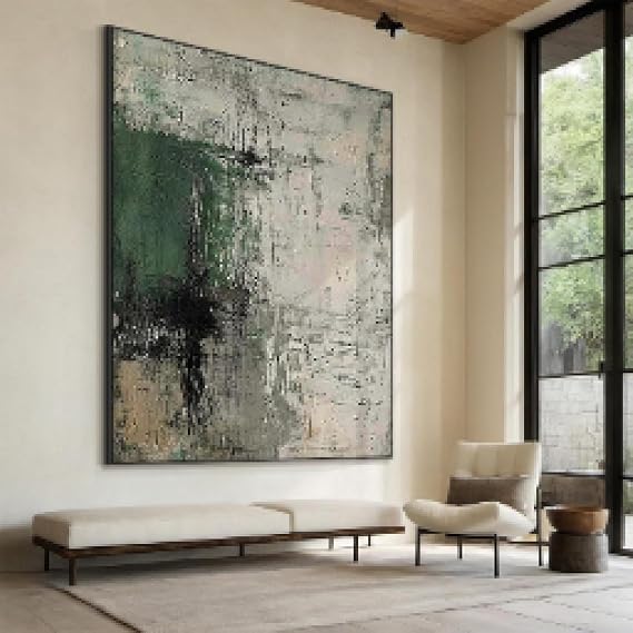 lianyibo Grey texture wall art minimalist wabi-sabi wall art large green canvas abstract wall painting living room modern decor 80x120cm framework