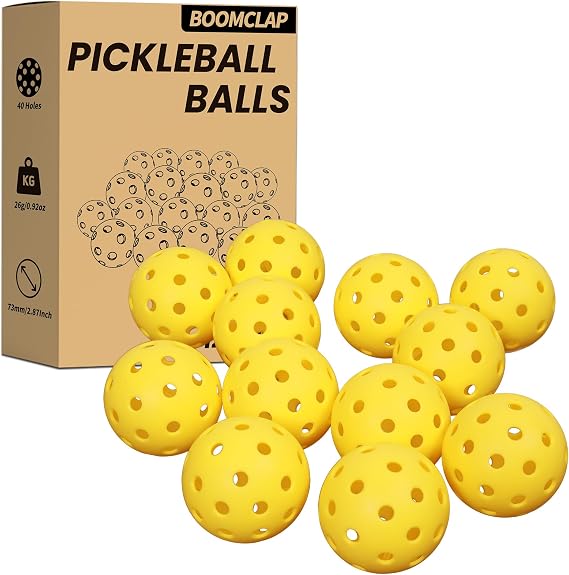 BOOMCLAP Pickleball Balls, 12 Pack Pickleballs for Outdoor, Good Balance, Bounce Stable, Durable Pickle Balls That Meet USAPA Requirement - Yellow