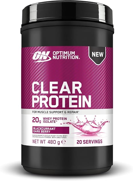 Optimum Nutrition Clear Whey Isolate 20 g Whey Protein Isolate Blackcurrant Sugar-Free Refreshing Protein Drink for Muscle Building & Preservation 480 g 20 Servings