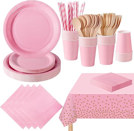 169 Pcs Light Pink Party Tableware Set