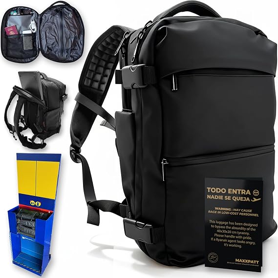 Vacuum Cabin Backpack 40x30x20 with Pump – Avoid Paying Luggage: Compresses Your Clothes. Ideal for Ryanair and Low-Cost Flights on 3-5 Day Getaways Premium Travel Backpack with Compression System