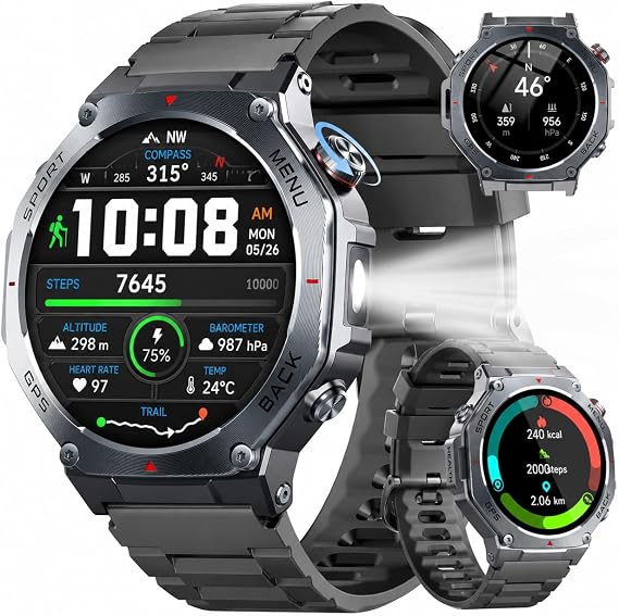 Smart Watch for Men, 1.43" AMOLED Military Smart Watch Make Calls, Black