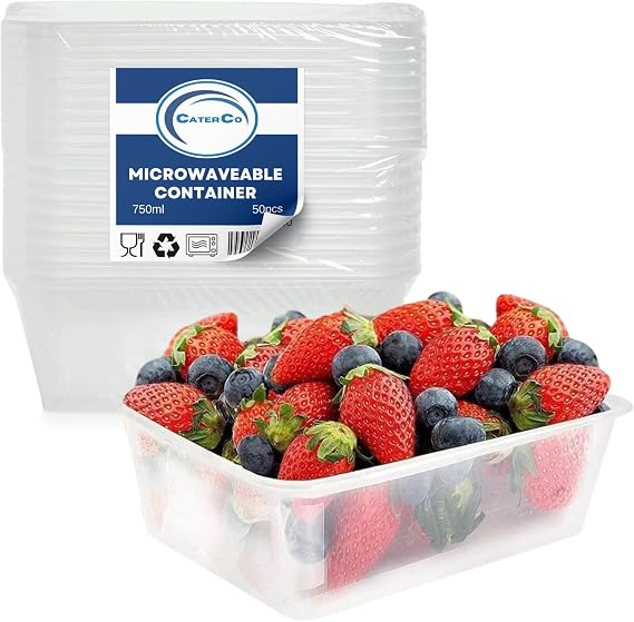 Clear Rectangular Plastic Food Containers With Lids - Reusable, Microwave & Freezer Safe, Airtight, Recyclable, BPA-Free, Stackable Container for Meal Prep - Set of 50-750ml