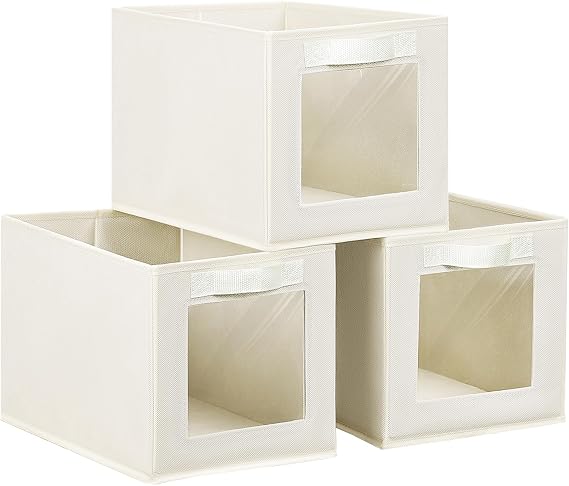 DIMJ Wardrobe Storage Boxes with Clear Window, Fabric Baskets with Handles