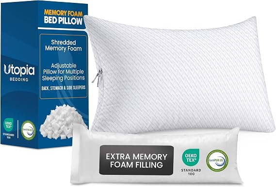 Utopia Bedding シュレッドメモリーフォーム枕、冷却枕、クイーン、1パック