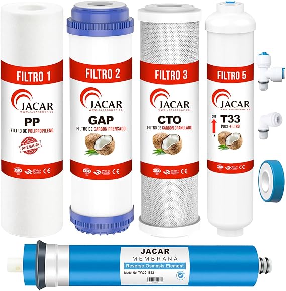 JACAR Universal 5 Stage Reverse Osmosis Filters with Membrane 50 Gpd Osmosis Filters Compatible with Almost All Non-Compact Osmosis Systems, Reverse Osmosis Replacement Kit for Water