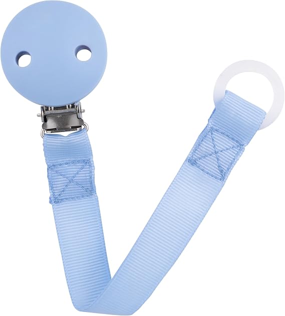 Babynova Pacifier Chain with Fabric Strap, Clip and Silicone Ring – Pacifier Holder for Babies – Compatible with Any Pacifier – Newborn Essentials – BPA Free – Blue
