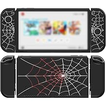 JINGDU Protective Case Compatible with Nintendo Switch OLED 2021, TPU Case Accessory for Switch Console and Grip Joy-Con, Switch Protector with 4 Thumb Grips, Black Spider Web