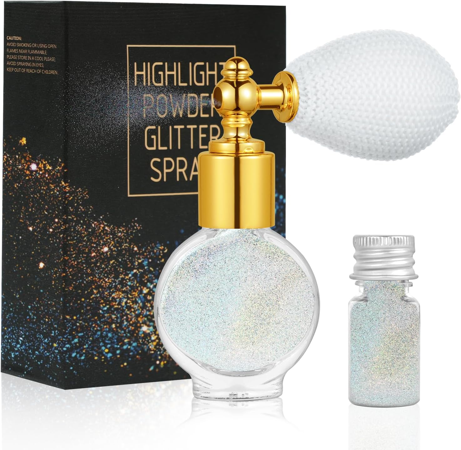 Glitter Spray - Shiny Body & Face Highlighter, Shimmer Sparkle Pearl Powder Makeup for Body, Hair, Clothing - Colorful Silver