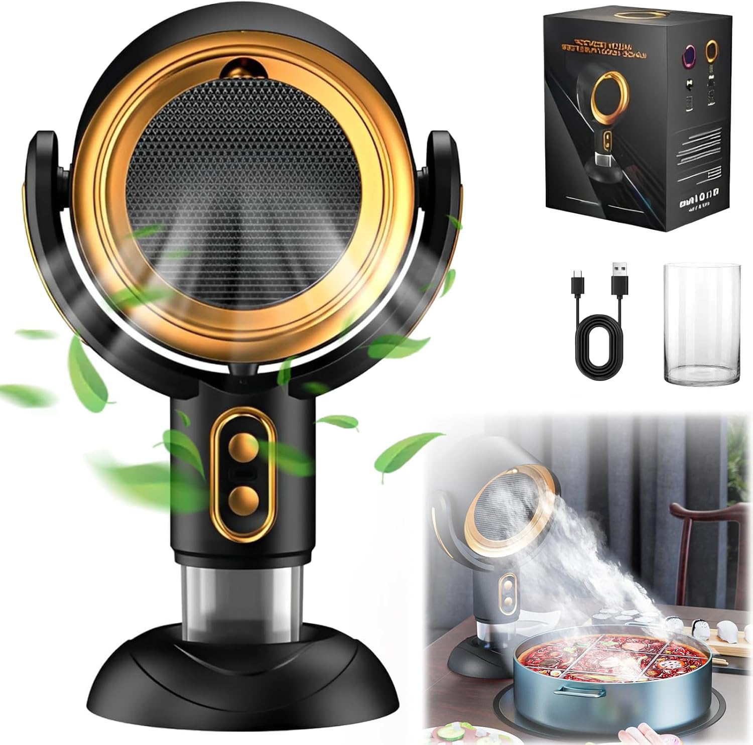 Puffhide Air Purifier Fan for Smoking Indoors - Portable Smoke Away Device, Removes Odors GOLD