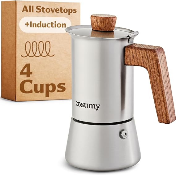 Cosumy Moka Pot Induction 4 Cups 200 ml - Espresso Maker Stainless Steel