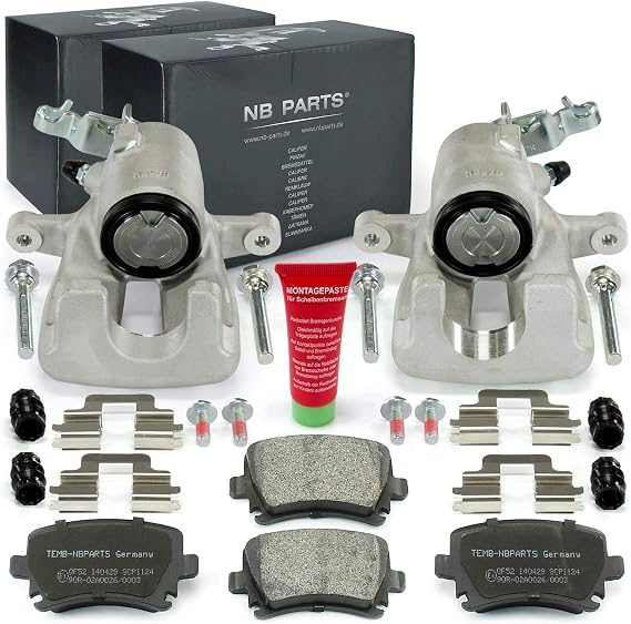 NB PARTS 2x Brake Caliper + Rear Pads Suitable for Audi A3 8P Seat Leon VW Golf Plus V VI Jetta