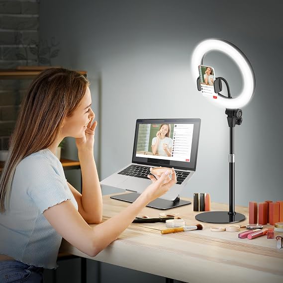 Upgrade Ring Light with Tripod Stand & Phone Holder Desk, Evershop 10.5" Ringlight Laptop Video Conference Calls Streaming Circle Halo Light CRI>95 for Makeup, Zoom, Filming, Webcam, Youtube, Tiktok