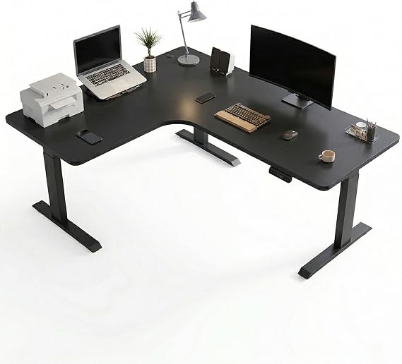 Electric L-Shaped Standing Desk, Corner Sit Stand Desk, 140cm Height Adjustable Computer Desk with Memory Preset, Ergonomic Workstation for Home Office, Black/White/Walnut,Black,180cm/Left corner