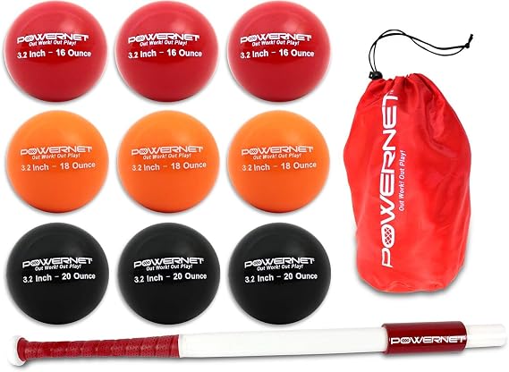 PowerNet スイートスポットトレーニングバット + ソフトボール 3.2インチ プログレッシブウェイトボール 9 PRO パックバンドル | フォロースルーとフォームにフォーカス | 筋力と筋肉を鍛える | 手の協調を強化