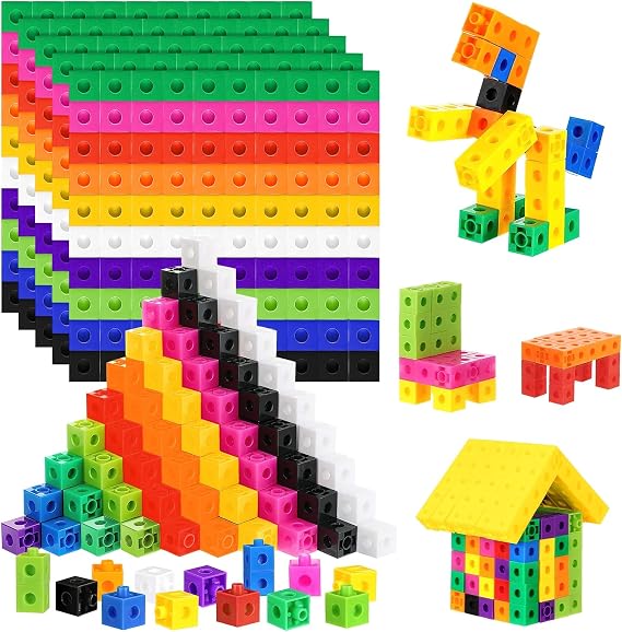 1000 PCS Math Linking Cubes, Manipulative Connecting and Counting Snap Blocks for Early Math and Construction, Colorful Educational Toy for Preschool Kindergarten Homeschool