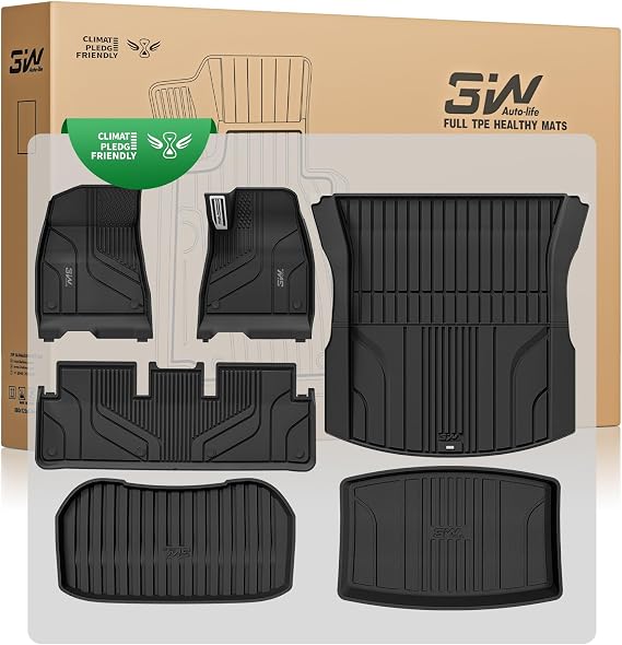 3W Floor Mats & Boot Liner Fit for 2024-2026 Tesla Model 3 Highland (6PCS), Odorless Thoex™ All Weather Premium Car Mat, Waterproof Anti-Slip Easy to Clean Heavy Duty Liner Tesla Accessories