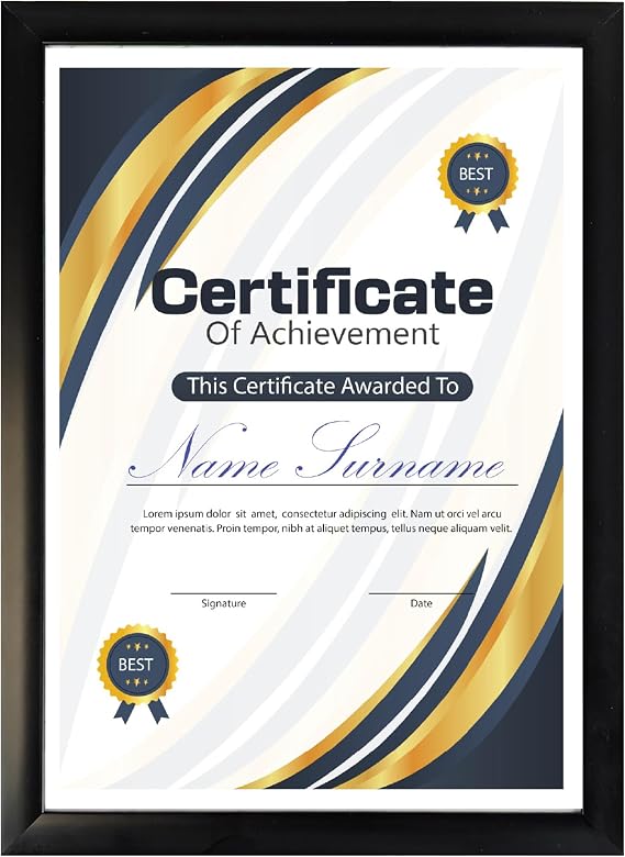 A4 Certificate Frame Black - A4 Picture Frame Wall or Desk Display Documents Diplomas Prints - Wall Mounted Standing Frame Portrait Landscape