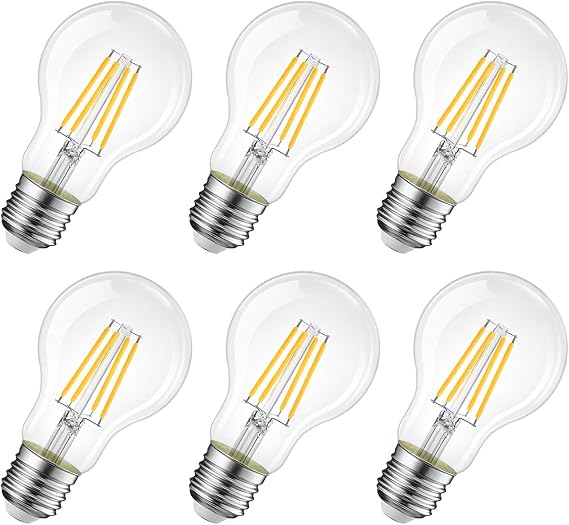 LVWIT Bombillas LED E27 de Filamento (Casquillo Gordo) - equivalente a 40W, 470 lúmenes, Color blanco cálido 2700K. Bombilla retro vintage, No regulable - Pack de 6 Unidades.