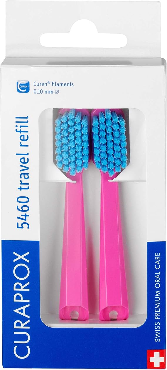 Curaprox CS 5460 Travel Refill, 2-Pack, Pink - Blue, Made in Switzerland