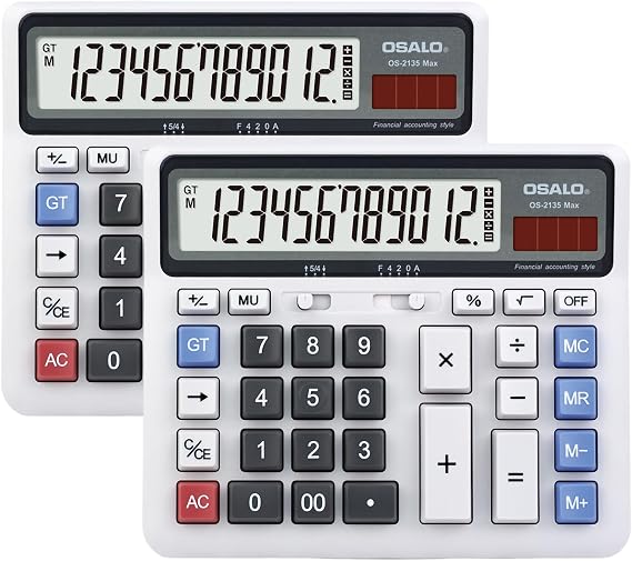 Desktop Calculator, Extra Large LCD Display Computer Button 12 Digit Accounting Calculator OS-2135 Pro-2 Pcs
