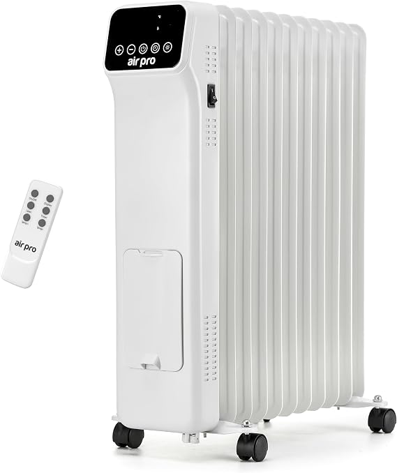 Air Pro Oil Filled Radiator 2500W with Thermostat, 9 Hour Timer, Remote Control – 11 Fin Portable Electric Heater Overheat & Tip-Over Protection Quiet for Home, Office and Any Room Radiator on Wheels